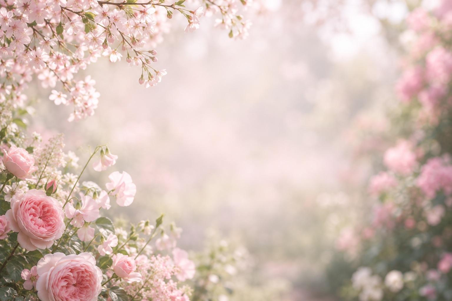 Soft pink garden flowers in warm light
